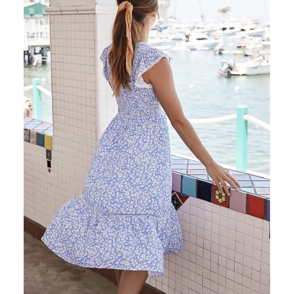 Lost + Wander Blue Floral Dress